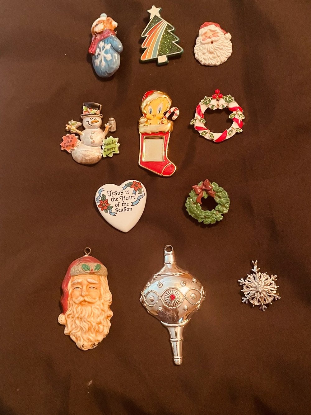 Kids Holiday Charm Pendants & Pins, Red, Green, White, Silver
